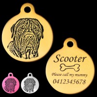 French Mastiff Engraved 31mm Large Round Pet Dog ID Tag